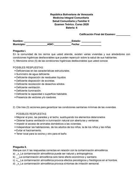 Examen Se Scf Ii Da Rep Rep Blica Bolivariana De Venezuela