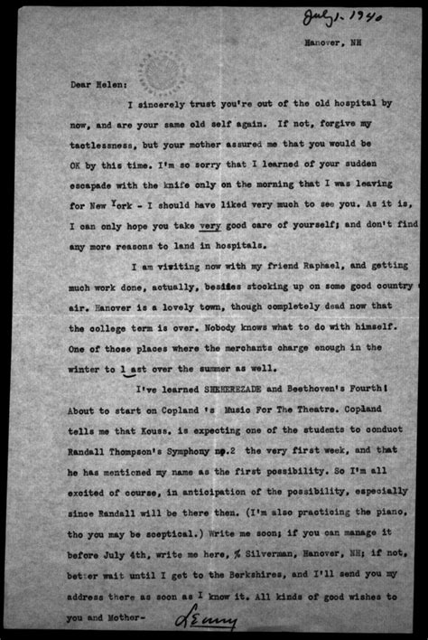 Letters From Bernstein On Tanglewoods Momentous First Summer 1940