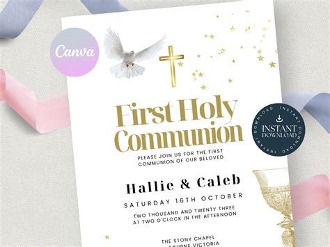 Editable Holy Communion Invitation Card Template for Girl or Boy, White ...