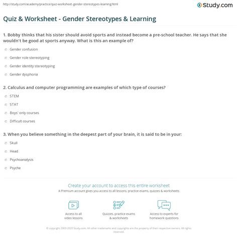 Quiz And Worksheet Gender Stereotypes And Learning