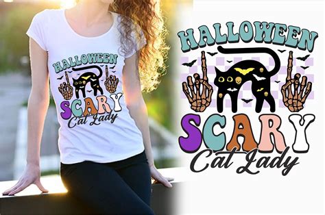 Halloween Scary Cat Lady Retro Design Graphic By Creative T Shirt Design · Creative Fabrica