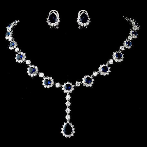 Navy Blue Sapphire Rhinestone Necklace And Earring Wedding Jewelry Prom Set Ebay Blue