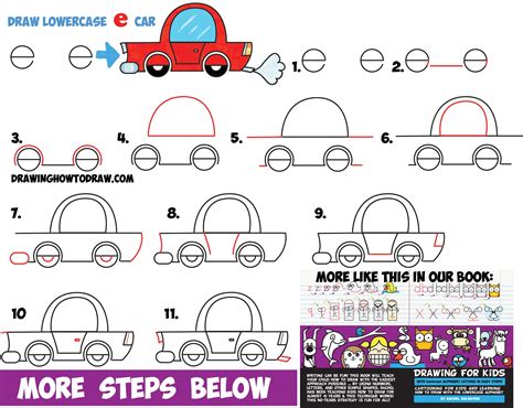 How to Draw a Cartoon Car from Lowercase Letter e Shapes - Easy Drawing ...