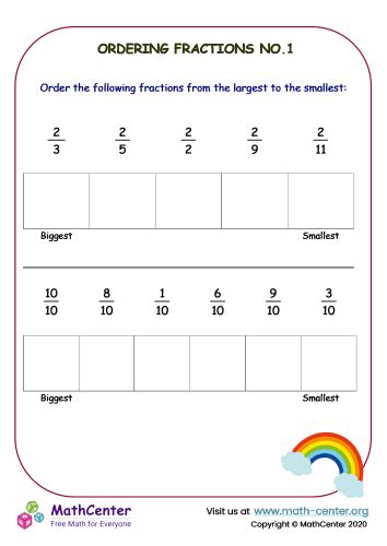 Ordering Fractions No1 Worksheets Math Center