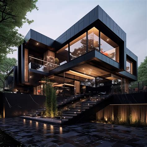 A Large Modern House With Stairs Leading Up To The Upper Floor And