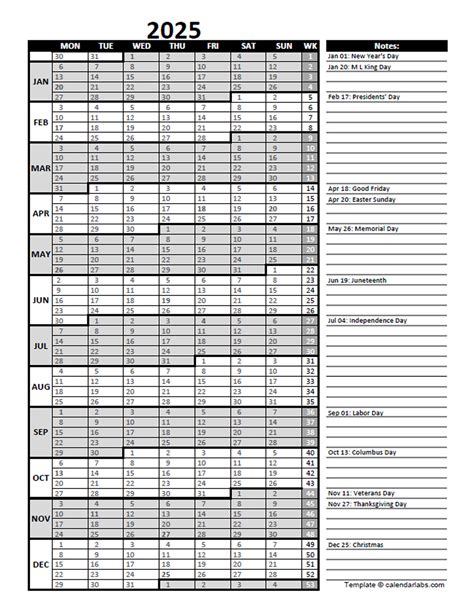 2025 Business Project Planning Calendar With Week Number - Free