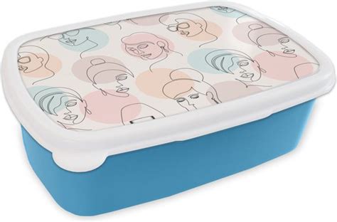 Broodtrommel Blauw Lunchbox Brooddoos Vrouwen Pastel Line Art