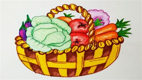 How To Draw A Vegetables Basket Step By Step Easy Draw Youtube