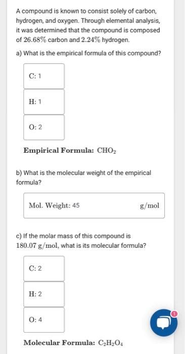 Solved Determine The Empirical Formula For Each Of The