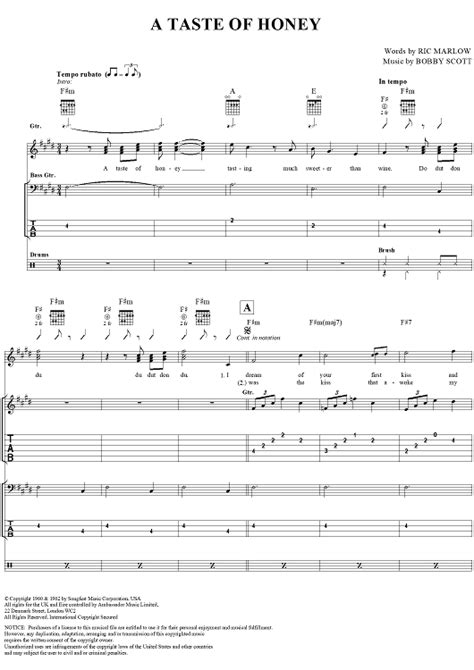 A Taste Of Honey Sheet Music By The Beatles For Guitar Tab Vocal Chords Sheet Music Now