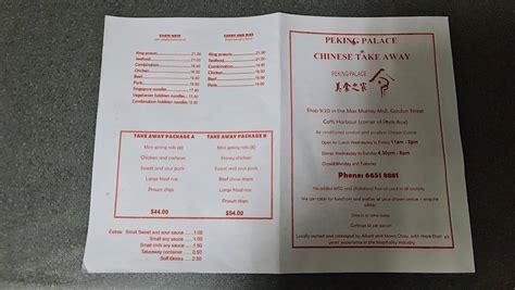 Menu At Peking Palace Chinese Restaurant Coffs Harbour