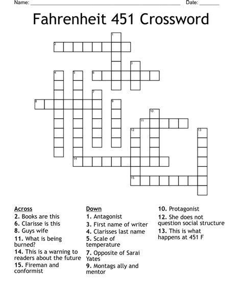 Fahrenheit 451 Crossword Puzzle Wordmint