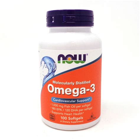 NOW Foods Omega 3 Molecularly Distilled Fish Oil 100 Softgels