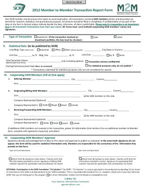 Fillable Online 2012 Member To Member Transaction Report Form SIOR