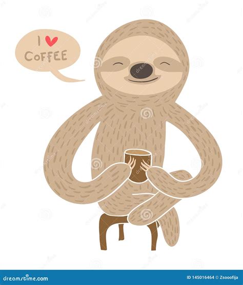 Cartoon Sloth Having Coffee Stock Vector Illustration Of Funny