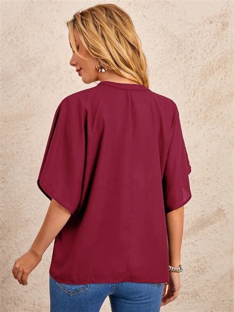 Emery Rose Notch Neck Solid Top Shein Usa