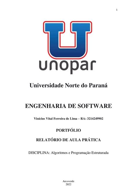 Portf Lio De Algoritmos E Programa O Estruturada Universidade Norte