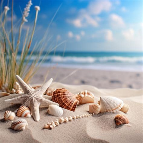 Hay Conchas Y Estrellas De Mar En La Arena De La Playa Generativa Ai