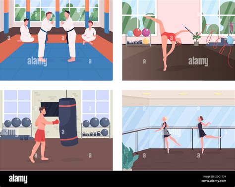 Gym Training Flat Color Vector Illustration Set Stock Vector Image