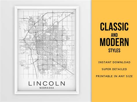 Printable Map of Lincoln Nebraska NE USA Instant Download | Etsy