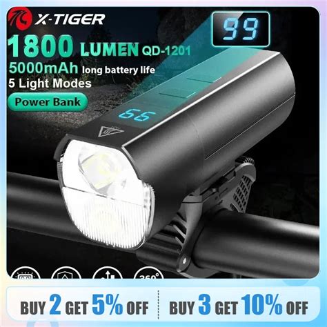 X TIGER Lampka Rowerowa USB Akumulator 5000 MAH 1800 Lumen W Kierownica