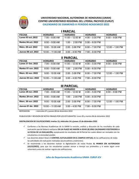 Calendario DE Examenes III PAC 2022 UNIVERSIDAD NACIONAL AUTONOMA DE