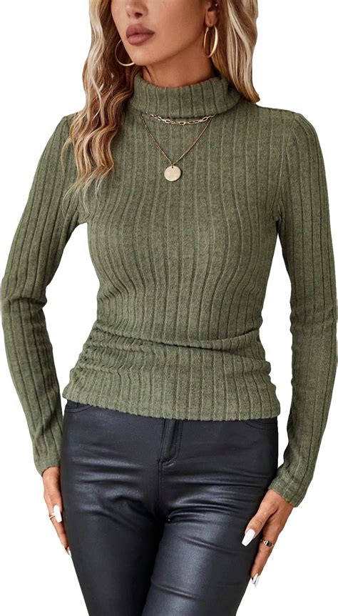 Cozyease Women S Turtleneck Long Sleeve Tee Top Ruched Side Ribbed Knit