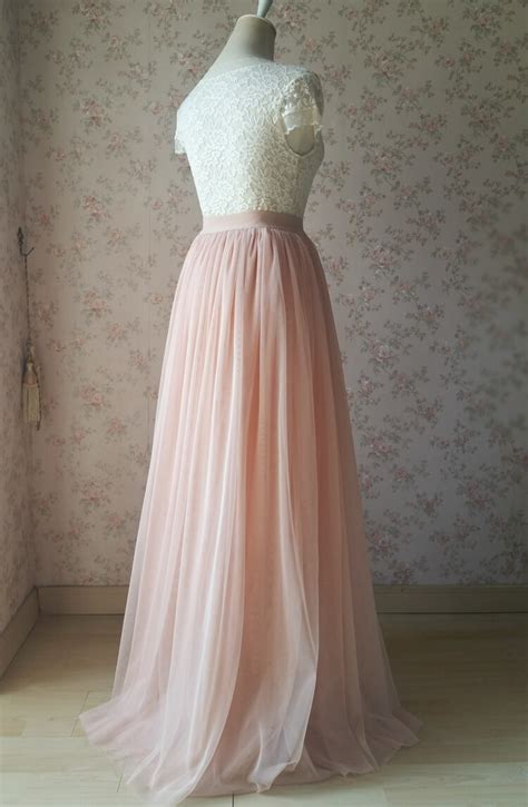 Blush Pink Full Long Tulle Skirt Plus Size Blush Wedding Tulle Skirt