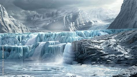 Breathtaking Icy Landscape With Massive Glaciers Cascading Waterfalls