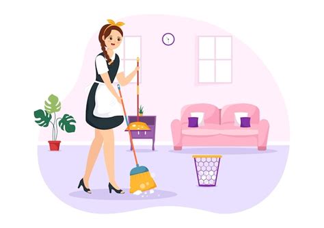 Premium Vector Girl Maid Illustration Of Cleaning Service Wearing Her