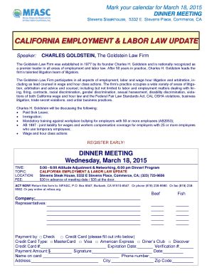 Fillable Online Mfaca CALIFORNIA EMPLOYMENT LABOR LAW UPDATE