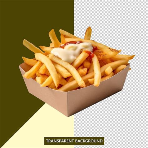 Batatas Fritas Em Uma Caixa De Papel Fundo Transparente De Ketchup