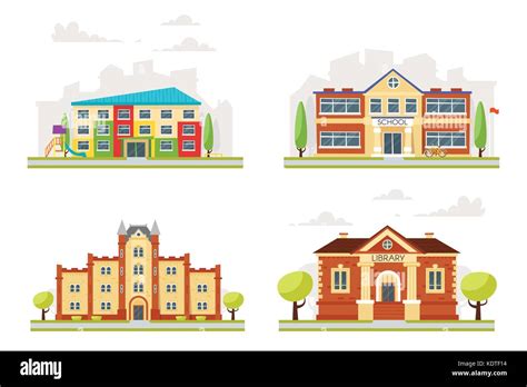 Vector cartoon style set of educational buildings: kindergarten Stock ...