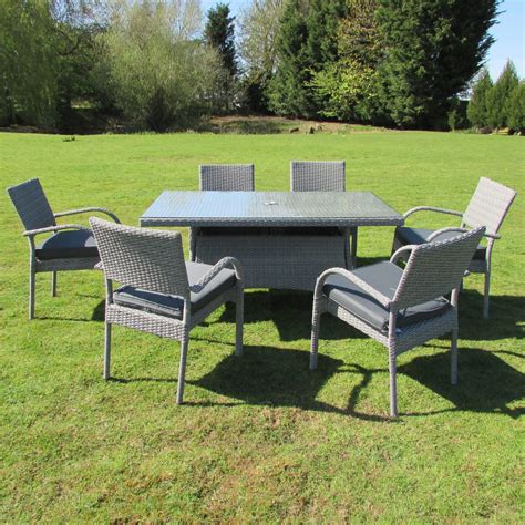 Rectangular Grey Rattan Dining Table and 6 Chairs Set | Woodberry