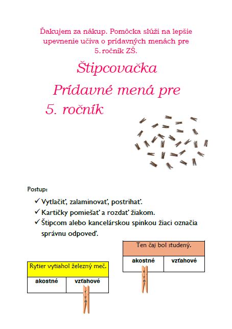 Prídavné mená pre 5 ročník Slovenský Jazyk UčiteliaUčiteľom sk