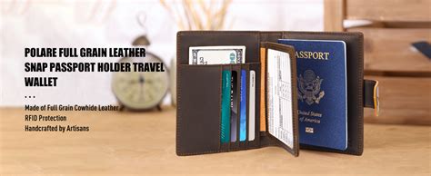 Polare Full Grain Leather Snap Passport And Vaccine Card Holder Combo Rfid Blocking