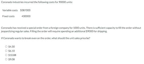 Solved Coronado Industries Incurred The Following Costs For Chegg