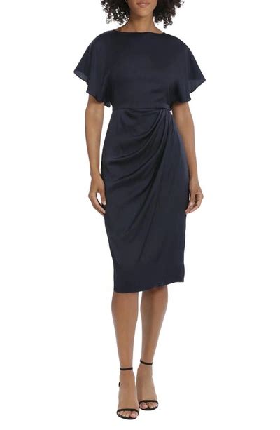 Maggy London Flutter Sleeve Charmeuse Midi Dress In Twilight Navy