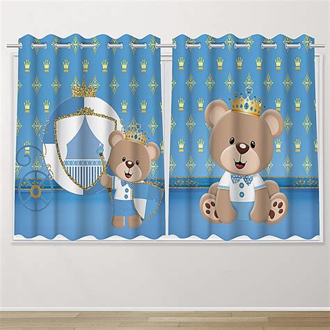 Cortina Blackout Infantil Urso Príncipe Azul Claro Elo7