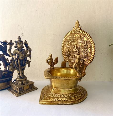 Buy Pure Brass Ethnic Carved Ashtalakshmi Vilakku Brass Diya Lamp