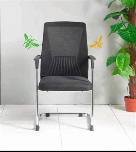 Mild Steel 1 Seater Mesh Back Visitor Chair For Office With Armrest