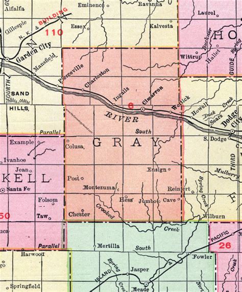 Gray County, Kansas, 1911, Map, Cimarron, Montezuma, Ingalls