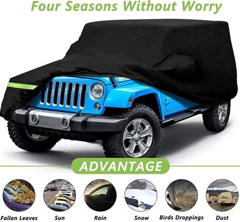 Waterproof Full Car Covers For Jeep Wrangler 2 Doors Yj Tj Jk Jl Black Mjs Trading Nz One