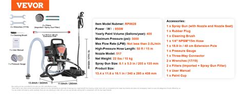 VEVOR Stand Airless Farbspritzgerät 950 W 3000 PSI elektrisches