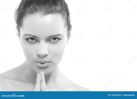 Monochrome Portrait Of Beautiful Woman Stock Photo Image Of Clear