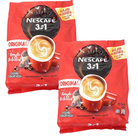 2 Packs Nescafé 3-in-1 ORIGINAL Premix Instant Coffee Single Serve Packets Total 50 Sticks ...