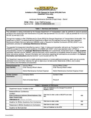 Fillable Online Invitation To Bid Itb Request For Quote Rfq Bid