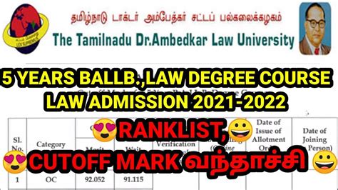 Tndalu 5 Years Ballb Law Degree Course Cutoff Marks Law Admission