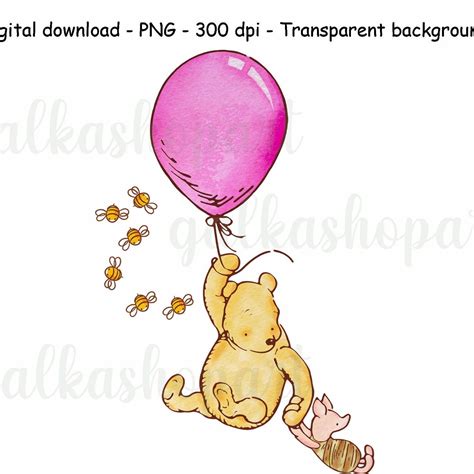 Classic Winnie The Pooh With Piglet On Ballon Sublimation Design