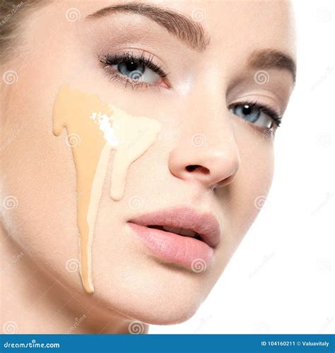 Young Woman With Cosmetic Foundation On Skin Stock Image Image Of